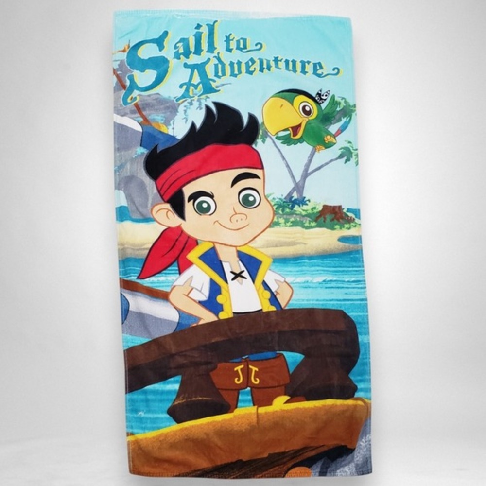 Vintage Disney Jake And The Neverland Pirates Beach Towel 27x54 Blue Bath Cotton